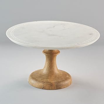 Stone Essential Ava Marble and Wood Cake Stand & Round Dessert Platter