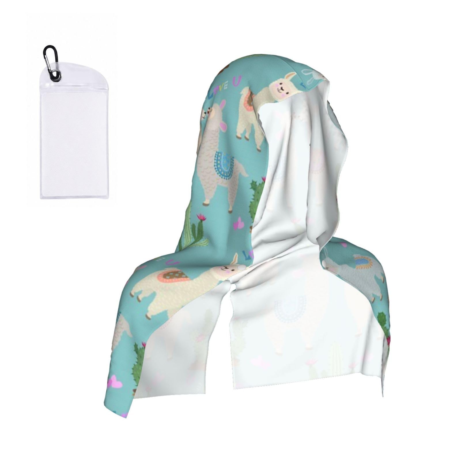 EZDLOWVBA Cute Alpaca Pink Heart Print 2 Pack Cooling Hoodie Towels,Sports Headscarf, Neck Wrap Scarf,Breathable Cooling Towel For Neck And Face, Travel, Swimming, Training