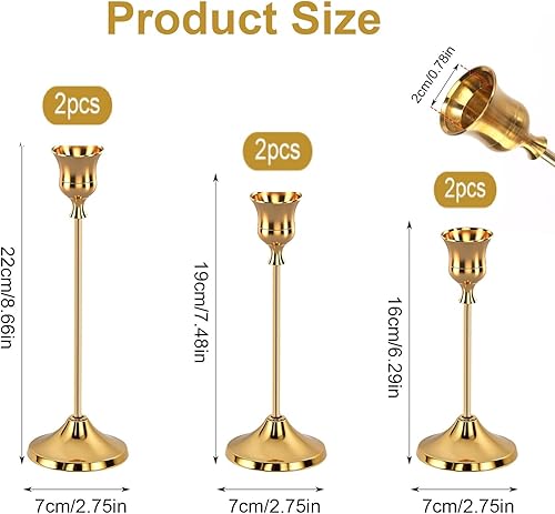 Miniatura 2 de 6 portavelas dorados, portavelas cónicos para velas de pilar, decoración de Halloween, Navidad, candelabros para centros de mesa (dorado)