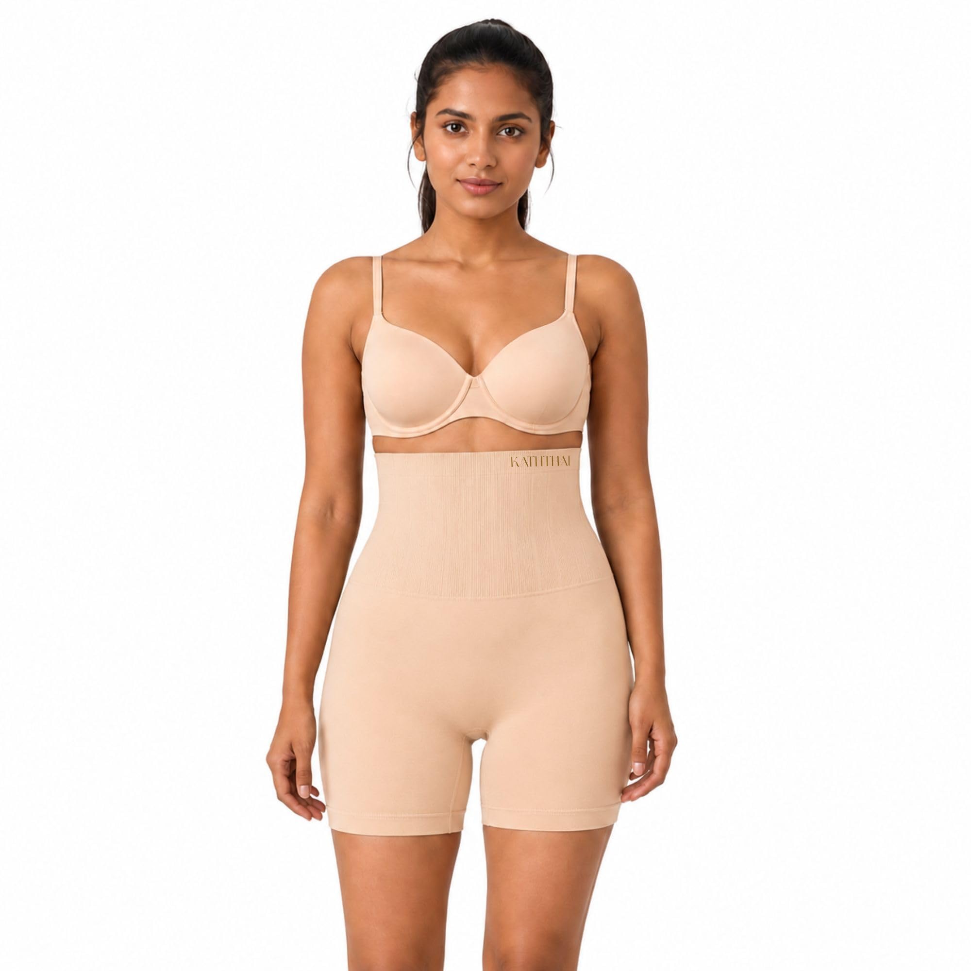 Kaththai Women's Tummy Shapewear Shorts, High Waist Seamless Body Shaper for Women, Mid-Thigh Tummy Tucker, Shapewear for Dresses, Saree, Gown & Everyday Wear