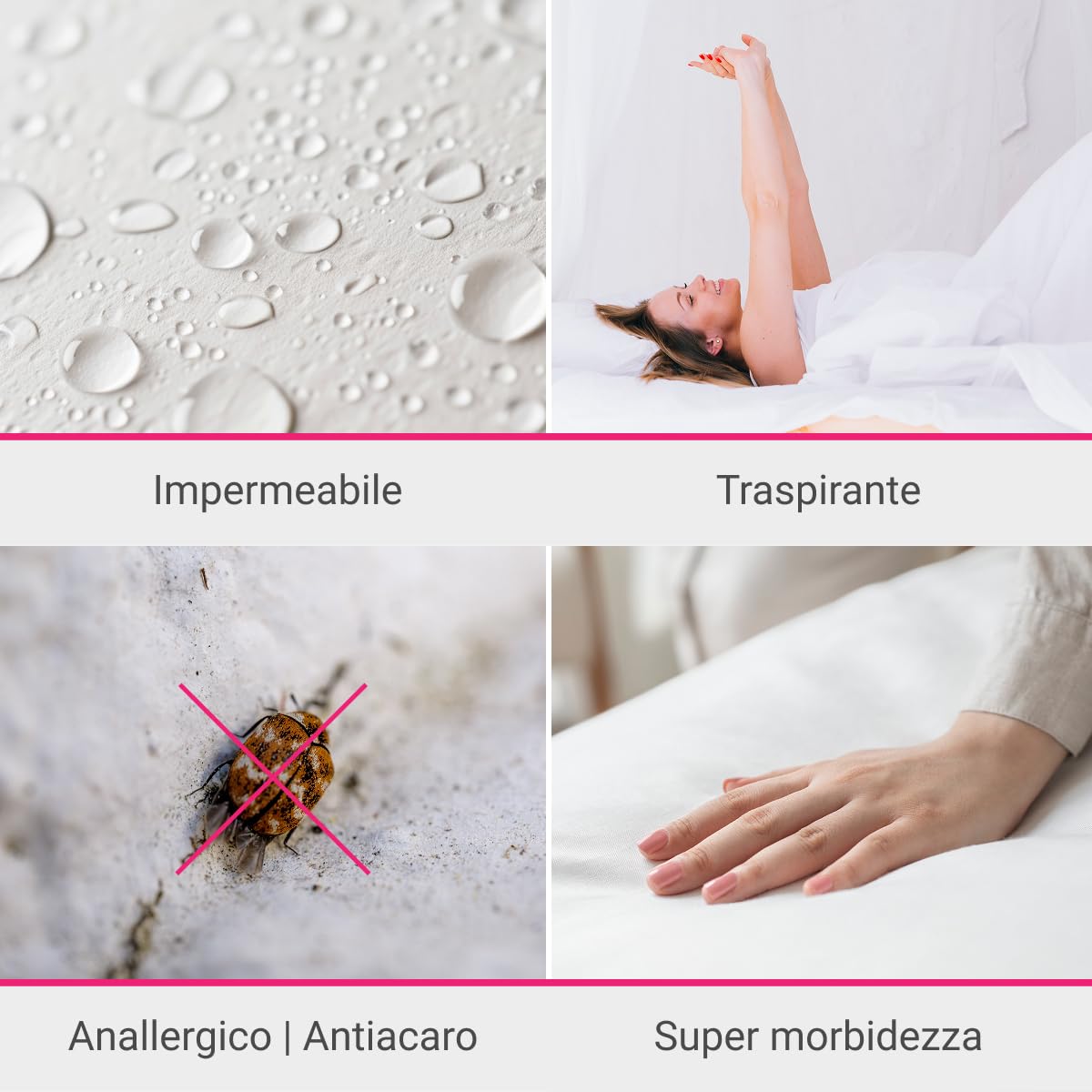 Ipersan – Coprimaterasso Matrimoniale 180x200 Impermeabile, Coprimaterasso 2 Piazze Antiacaro e Anallergico in Puro Cotone Spalmato con Poliuretani, Traspirante e Morbido, Fasce Elastiche Aderenti