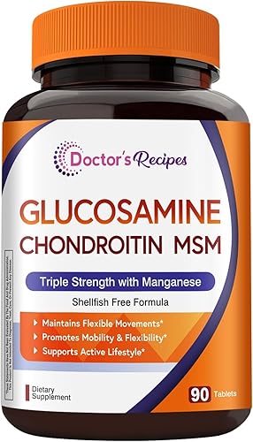 Doctor's Recipes Glucosamina condroitina MSM para hombres y mujeres, con pimienta negra para alta absorción, sin mariscos (90 unidades (paquete de