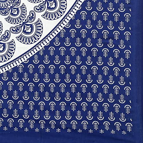 Image of RajasthaniKart Pure 100% Cotton 144TC Double Bed Sheet with 2 Pillow Covers (Bedsheet for Double Bed Cotton, Blue Rangoli) | 144 TC