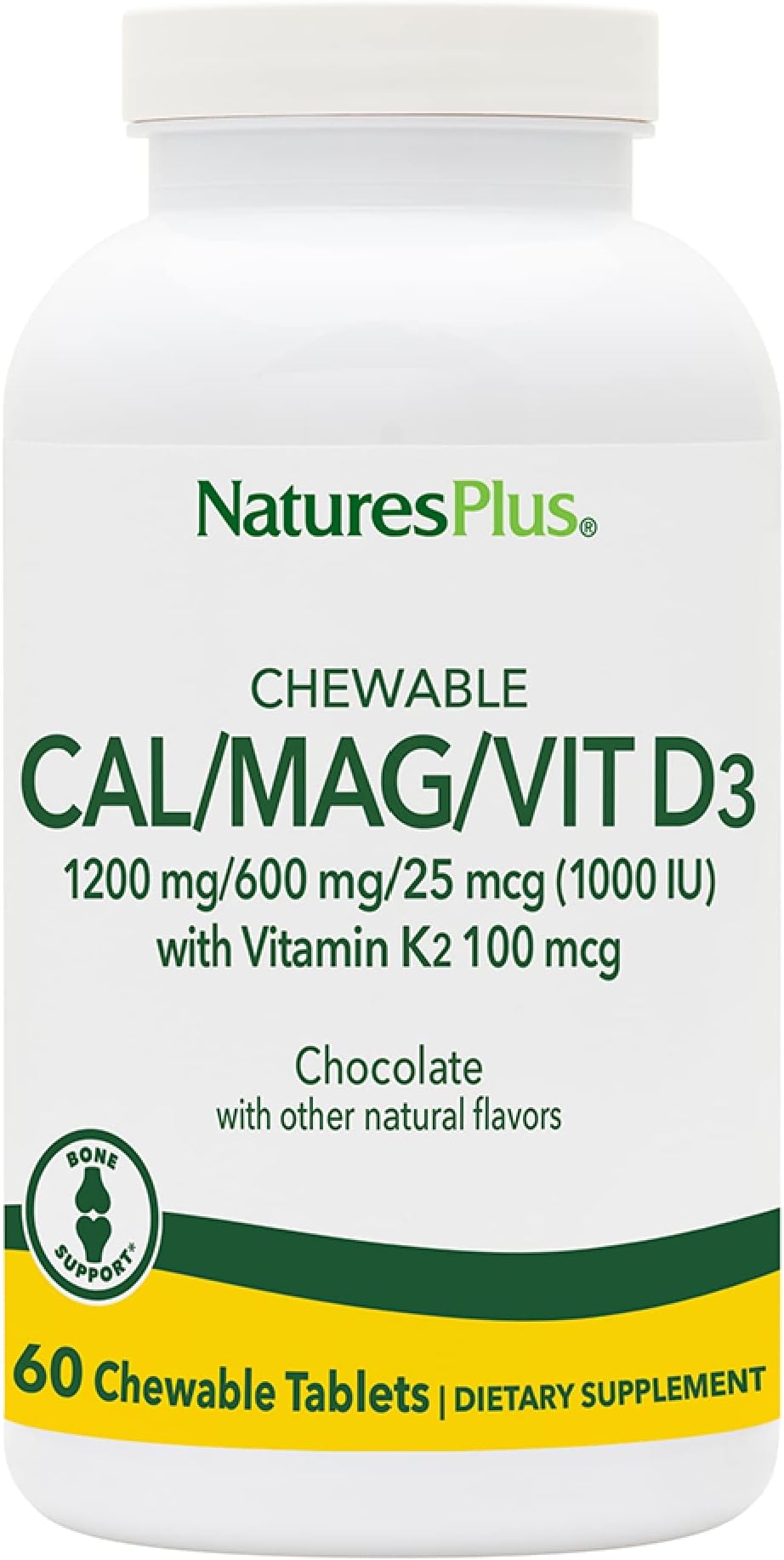 Cal/Mag/VIT D3 with Vitamin K2-60 Chewable Tablets - Chocolate Flavor - Calcium, Magnesium, Vitamin D3 & K2 Bone Health Support Supplement - 30 Servings