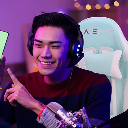 Miniatura 7 de ALEAVIC Silla de juegos de respaldo alto ergonómica ajustable, estilo de carreras azul, silla de juegos de piel sintética para adultos, silla de