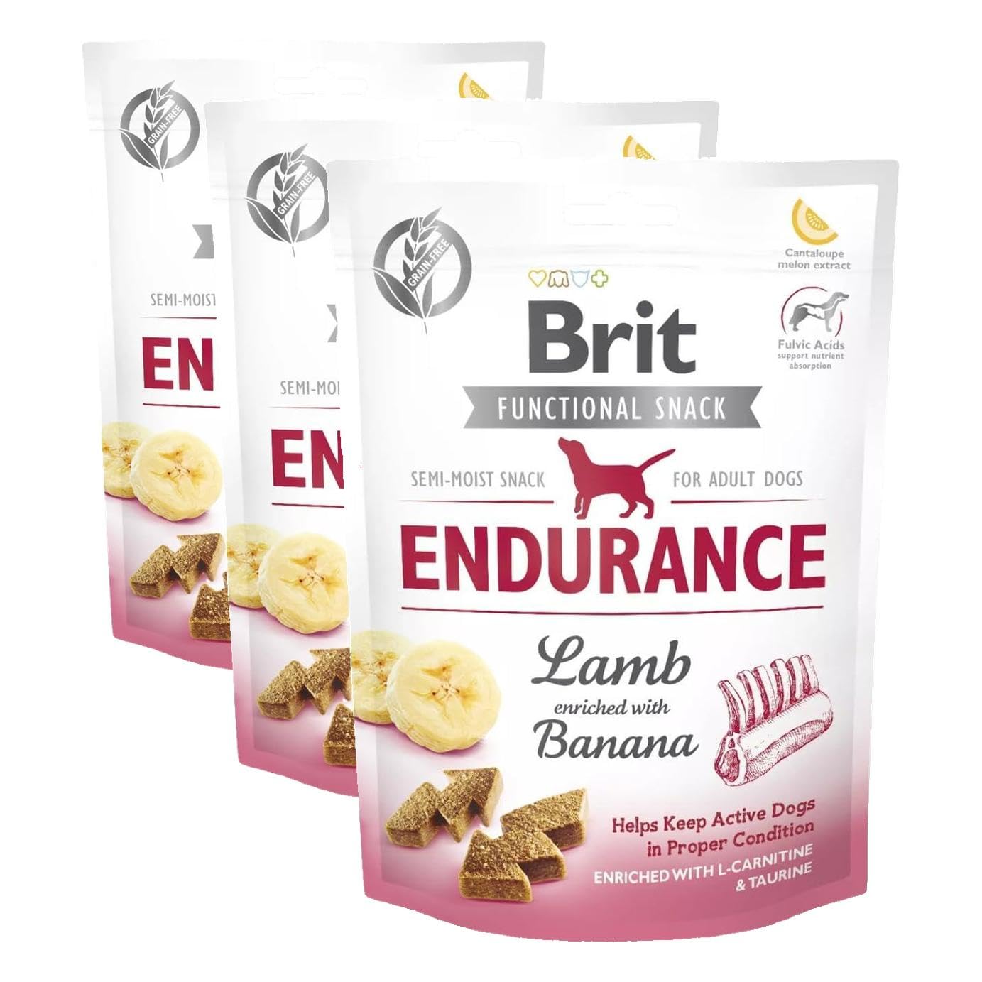 Brit Care Functional Snack, Fiziksel Sağlığı Desteklemek İçin, Tahılsız, Kuzu Etli Ve Muzlu, Fonksiyonel Yetişkin Köpek Ödülü, 150 g (3 paketi)