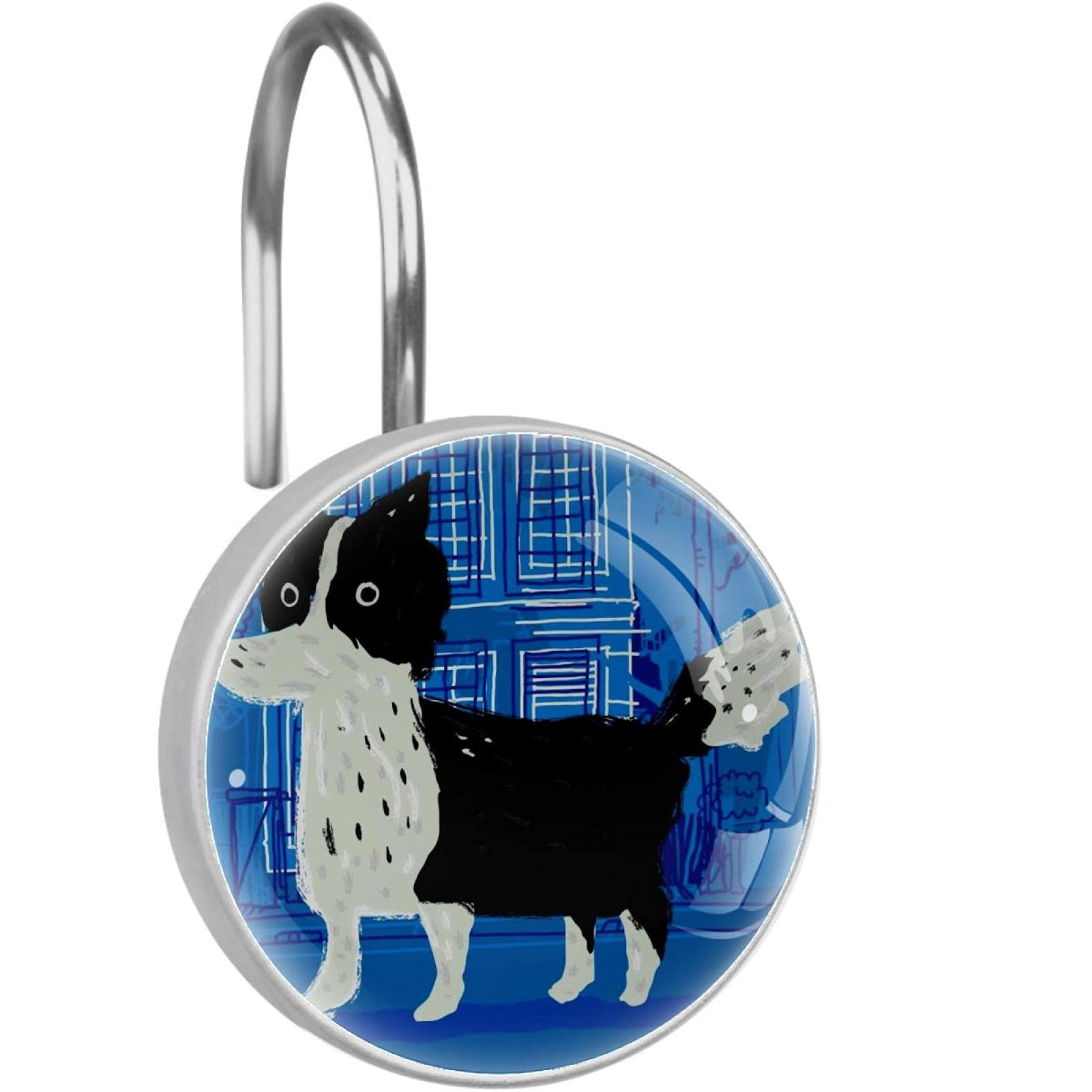 Crochets pour rideau de douche motif chien bleu pour égayer la salle de bain des enfants