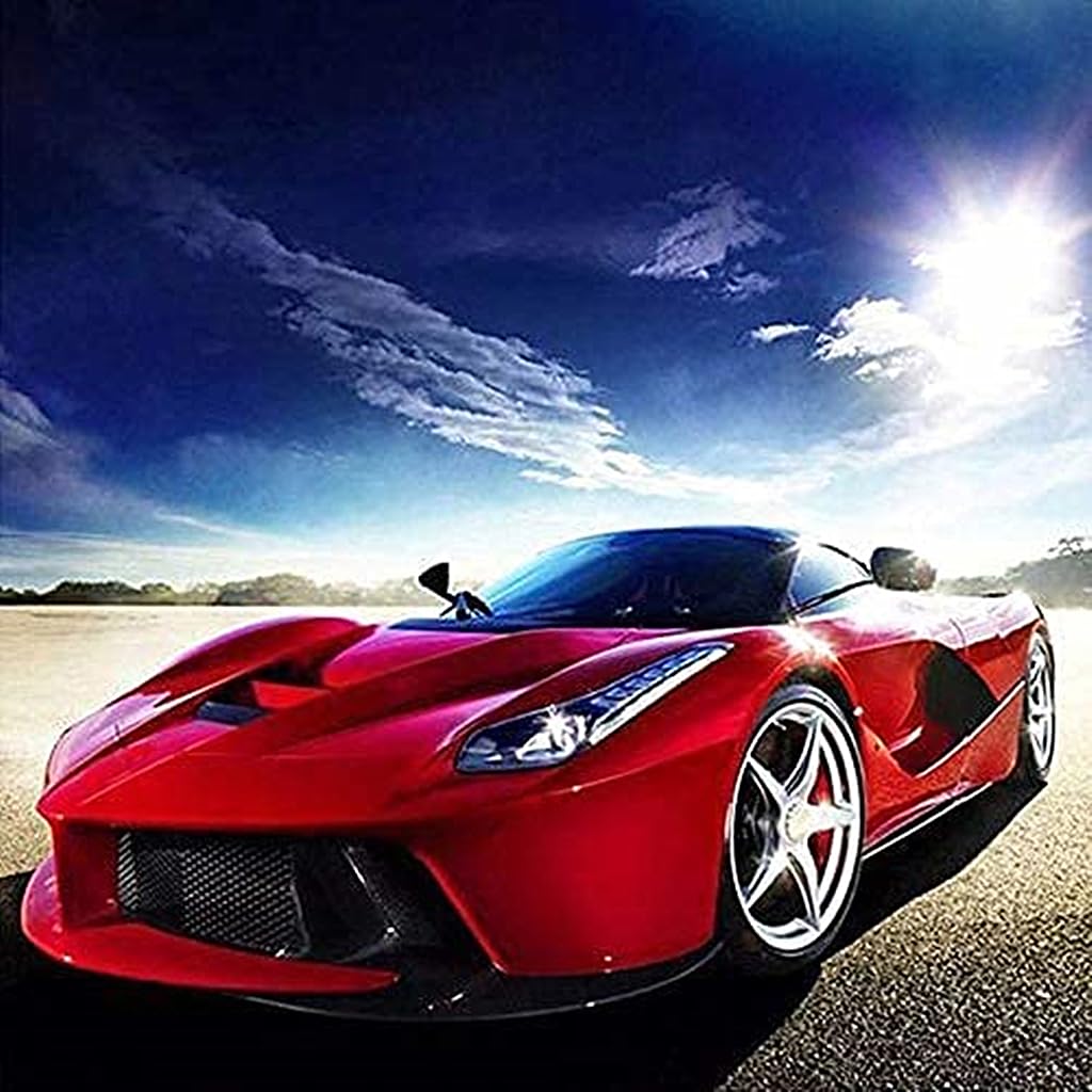 NIHO-JIUMA Red Sports Car Diamond Painting Kits, 5D Full Drill Diamond Art Kits Gift for Adults, Home Art Deco (30x30cm/12x12 Inches)-image-3
