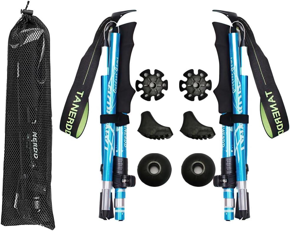 Folding Trekking Poles for Hiking, Lightweight Aluminum Collapsible Walking Sticks, Adjustable 110-130cm, Comfortable EVA Grip, Portable Hiking Poles for Camping & Outdoor