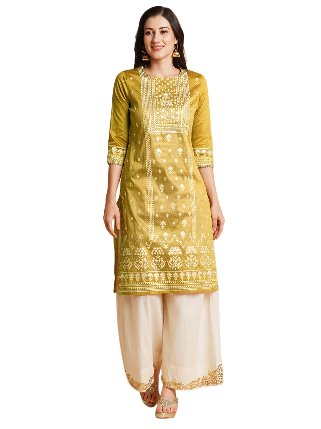 RATAN Art Silk Gold Printed Straight Kurta for Women | Kurti for Women RATAN Art Silk Gold Printed Straight Kurta for Women | Kurti for Women