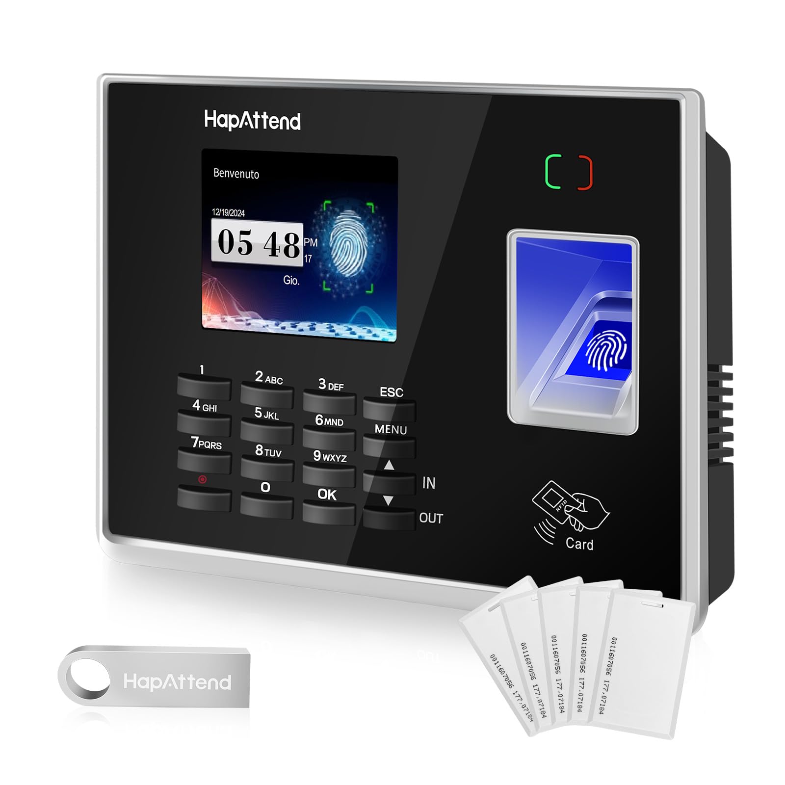 Rilevatore presenze, HapAttend Italiano timbracartellini dipendenti con impronte digitali e 5 badge RFID, H2 timbratrice presenze dipendenti Checking-in registratore orologio tempo per piccole imprese