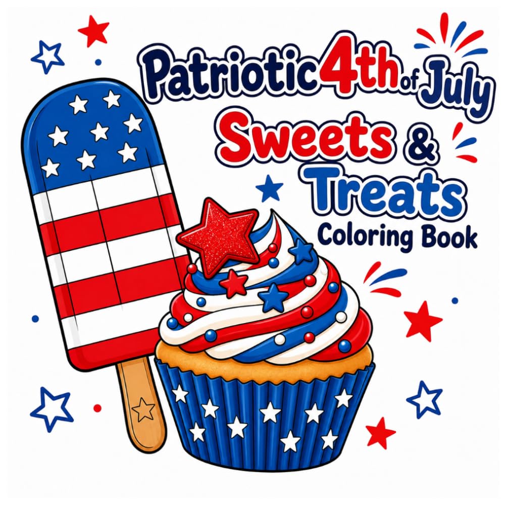 Patriotic 4th of July Sweets & Treats Coloring Book: Bold and Easy Cream, Donuts, Fireworks, and American Independence Day Coloring Pages for Kids and Toddlers Featuring Cupcakes, Ice Cream, and Flags