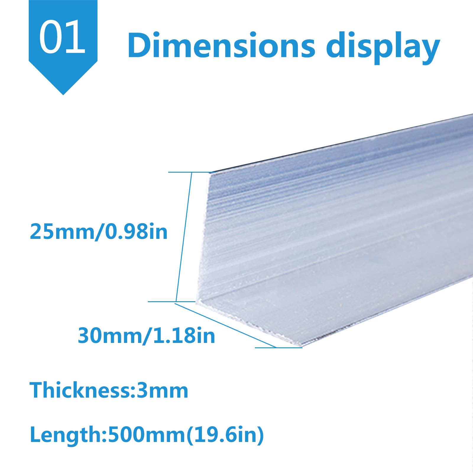 Perfil de esquina angular de aluminio, esquina de aluminio en forma de L for uso industrial, 2,5 cm en un lado(Thick:3mm,25mm x 40mm)