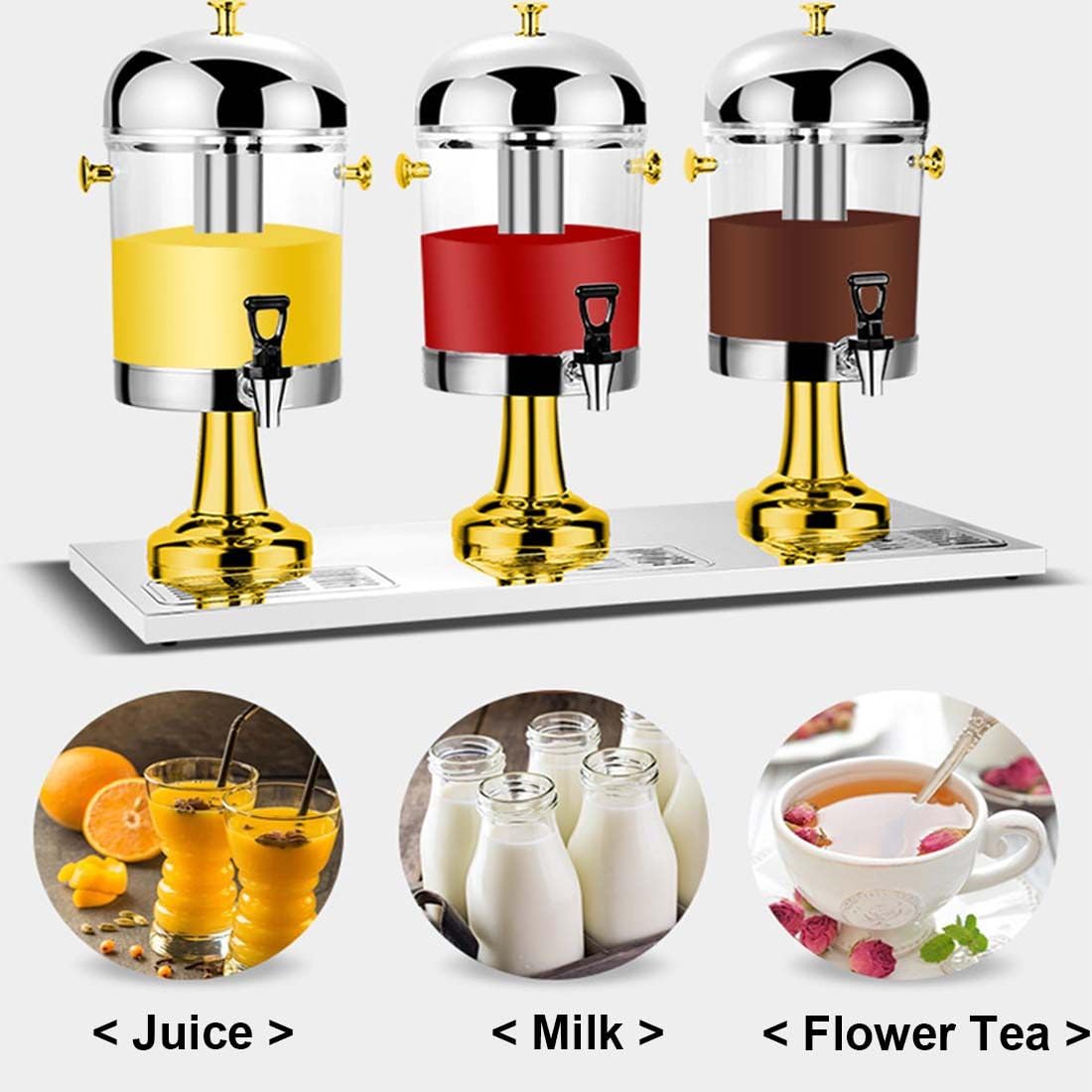 Distributore Di Bevande Commerciali, Distributori Di Bevande per Colazione a Buffet Bar Hotel, Dispenser Di Succhi in Acciaio Inossidabile 24L/16L,Silver-DoubleHead
