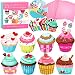 Valentines Day Cards for Kids 32 Set with Temporary Tattoos & Pink Envelopes - Perfect Cupcake Children Valentines Day Greeting Cards for Classmates