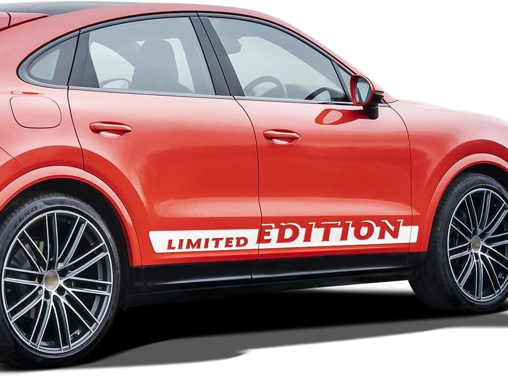 2PCS Car Side Stripes Limited Edition Graphics Rocker Panel Vinyl Decal Sticker for for Porsche Cayenne E3 E2 Turbo S Accessories (KY#01, Gloss White)