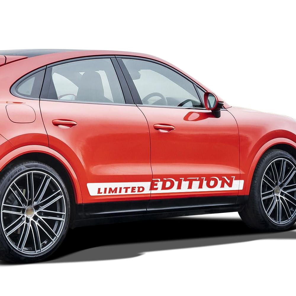 2PCS Car Side Stripes Limited Edition Graphics Rocker Panel Vinyl Decal Sticker for for Porsche Cayenne E3 E2 Turbo S Accessories (KY#01, Gloss White)