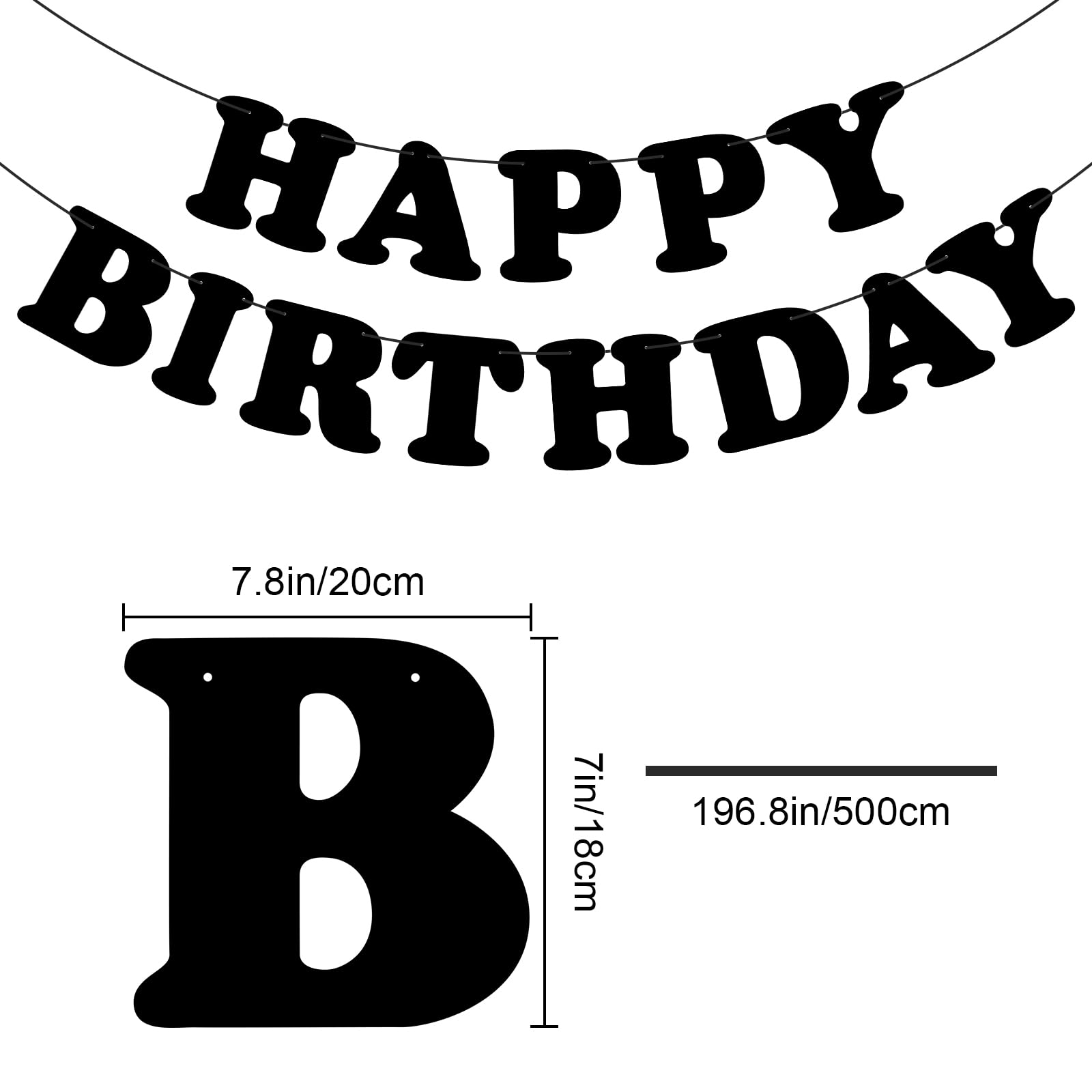Black Happy Birthday Banner Birthday Party Decorations Birthday Sign Backdrop Party Supplies Happy Birthday Bunting Banner for Kids Adults