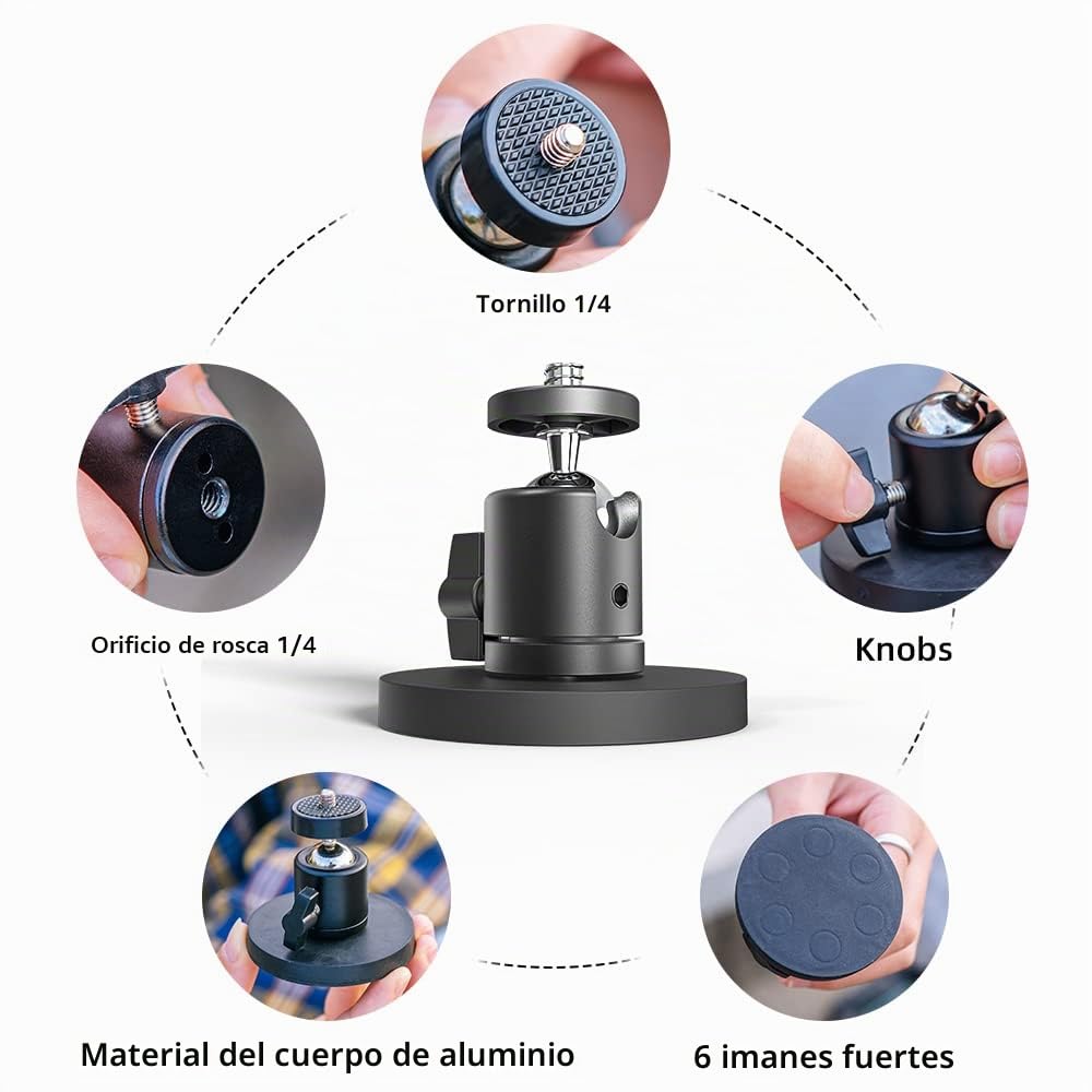 Soporte magnético para cámara de acción Go Pro, Soporte Giratorio de 360 °, Compatible con GoPro Hero 13 12 11 10 9 8 7 6 5 Negro, dji Osmo Action 5 Pro 4 3 2, Crosstour/Campark/AkASO y más