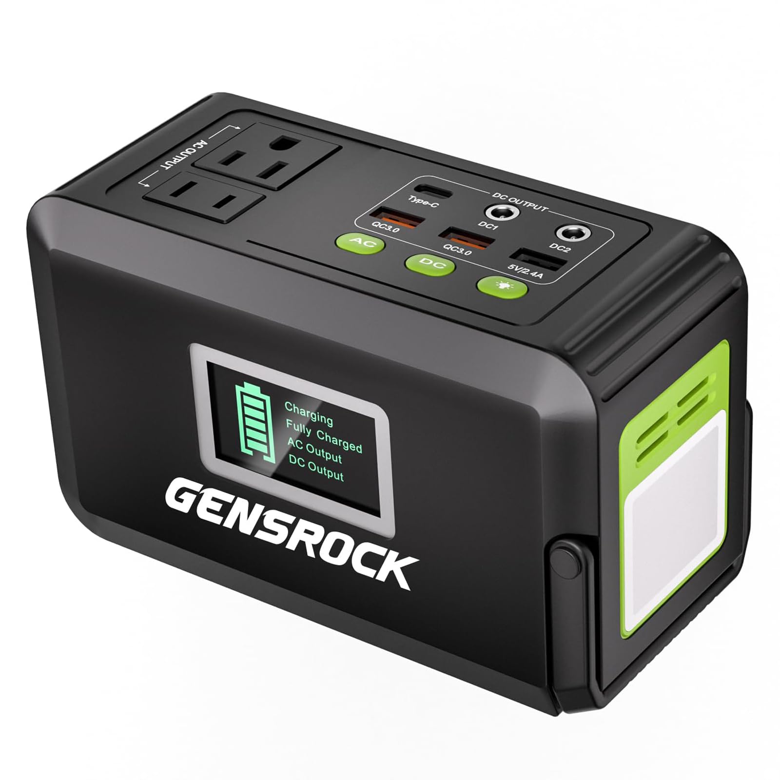 8 Output Ports | 2 110V AC Outlets | Lithium-Ion Portable Power Bank | LED Light | For Home, Camping, Travel, and Emergencies GENSROCK Portable Power Station 120W, Power Bank with AC Outlet 24000mAh