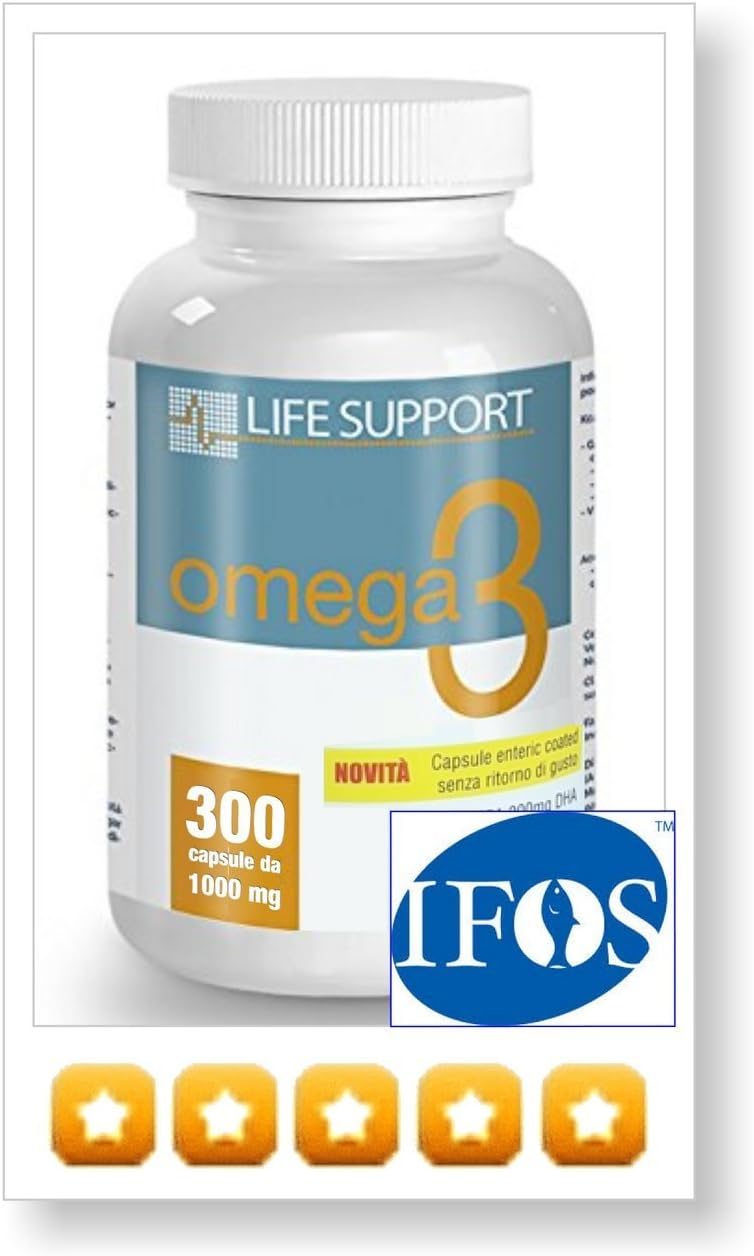 Life Support Omega-3 (New Pack Savings 300 Capsules 1000 mg) - Diet Food Supplement Zone - Wellbeing for The Heart, Brain, Eyes, Pressure - 5-Star IFOS Certificate on All Lots