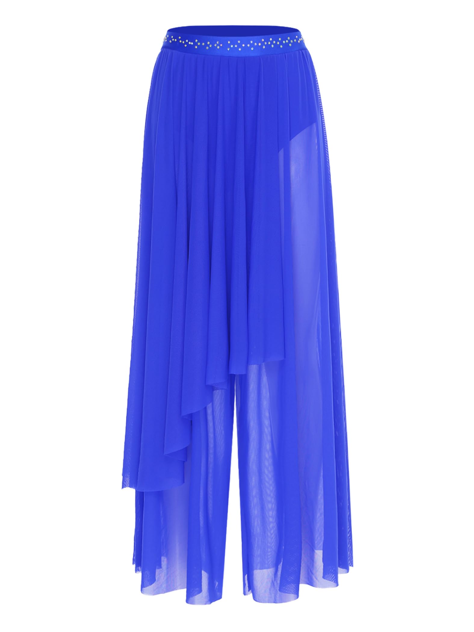 Traje Lírico Dos Piezas Mujer Atuendo Baile Ballet Top Recortado Con Encaje Hombro Asimétrico Y Pantalón Azul real L