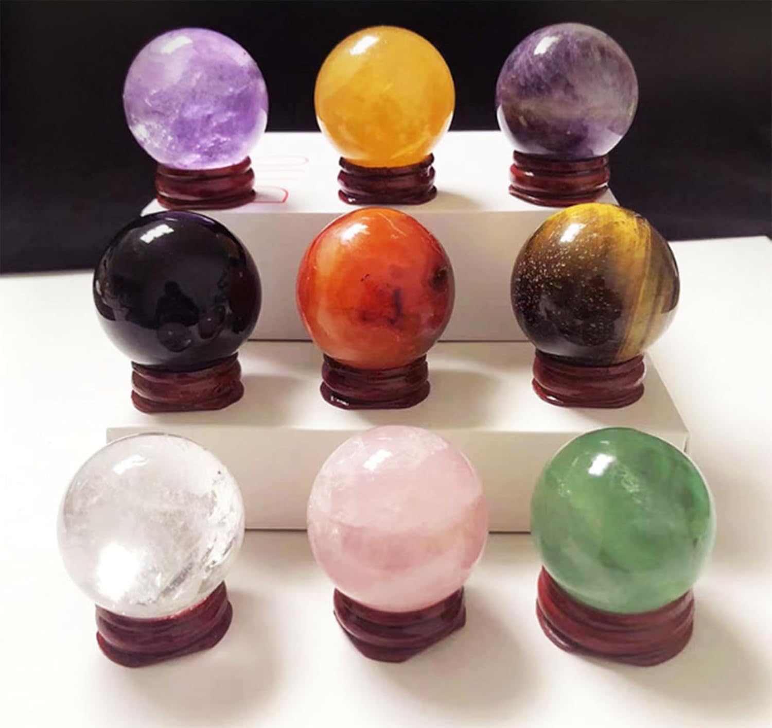 60mm Crystal Sphere Gemstone Ball Sculpture Figurine with Wooden Stand for Divination Home Decoration Multi Style Polished Crystal Ball,Lceland Spar