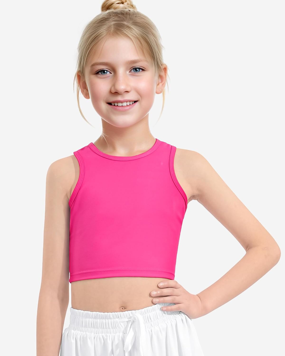 HASMES Girls Athletic Tank Tops Sleeveless Round Neck Basic Cute Dance Crop Tops for Kids 6-14Y - Image 2