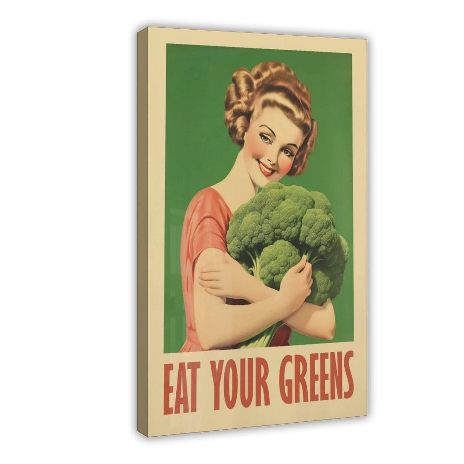 OAHFDF Leinwandposter "Eat Your Greens", Brokkoli, Vintage-Stil, Wandkunst, Dekordruck, Bild Gemälde für Wohnzimmer, Schlafzimmer, Dekoration, 50 x 75 cm