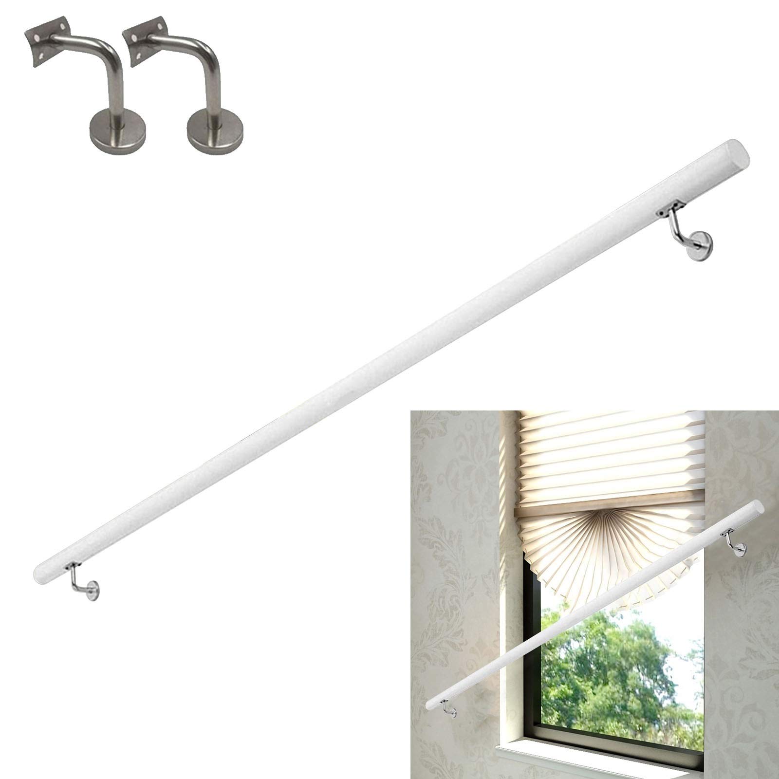 Protection Stair Handrails With Fittings，Anti-Slip Wooden Handrails，50~600cm Wall Mounted Safety Handrails，Easy To Install，White (Size : 80cm)