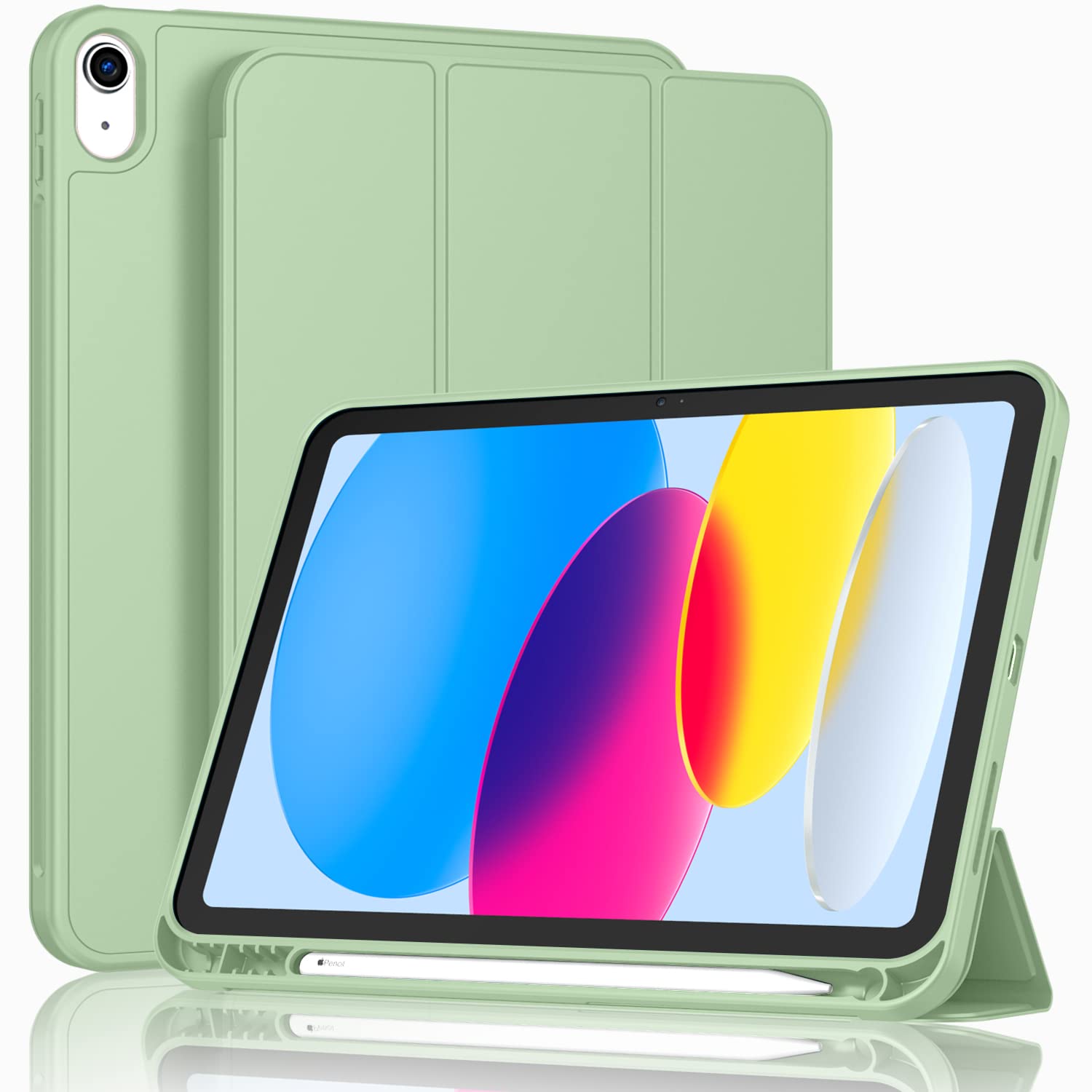 ToaPoia Case for iPad (A16) 11 Inch 2025/iPad 10th Generation 10.9 Inch 2022, Slim Trifold Stand Protective Cover with Pencil Holder and Soft TPU Back,Support Auto Sleep/Wake (Matcha Green)