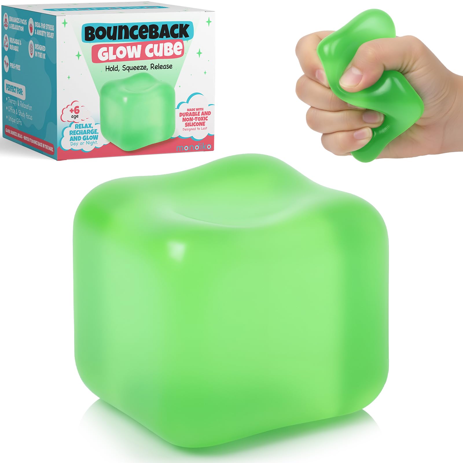 Bounceback Cube, Stress Toy, Soft Non-Toxic Silicone Fidget Cube for Stress & Anxiety Relief