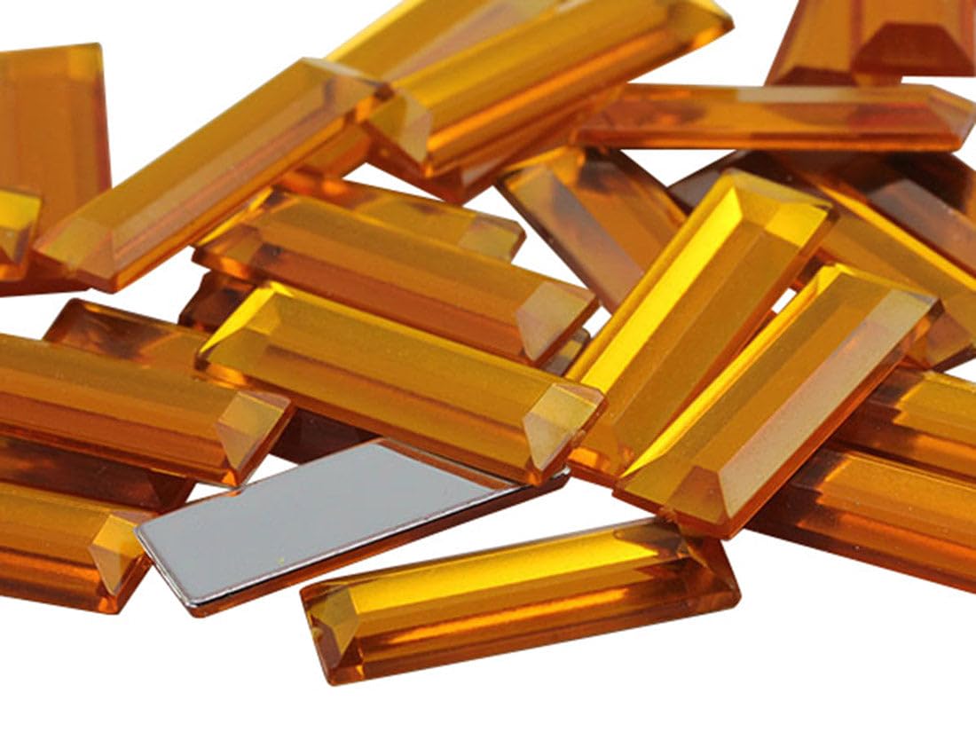 Allstarco Gold Topaz .Tz 22X7mm Baguette Flat Back Rectangle Acrylic Rhinestones Plastic Gems For Crafts Costume Embelishments Card Making Jewels Jewelry Making Cosplay Jewels 40 Pcs