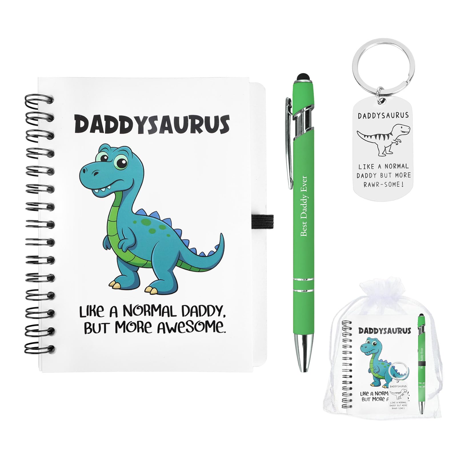 Zidoley Gift For Dad, Best Fathers Day Gift From Son Daughter 3Pcs, Dad Keyring, A6 Spiral Notebook, Pen, Father's Day, Thanksgiving, Birthday, Christmas Presents For Daddy, Papa Gifts
