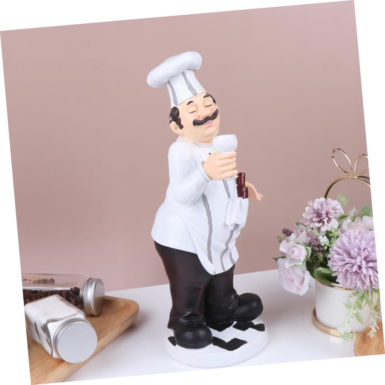 Chef Figura Stabile da Tavolo Statua Decorativa in Resina Bianca Stile Europeo per Cucina e Ristorante come Ornamento Casa o Bar