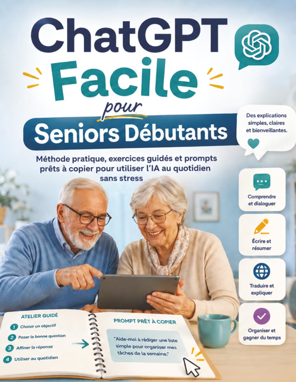 ChatGPT Facile pour Seniors Débutants: Méthode pratique, exercices guidés et prompts prêts à copier pour utiliser l’IA au quotidien sans stress