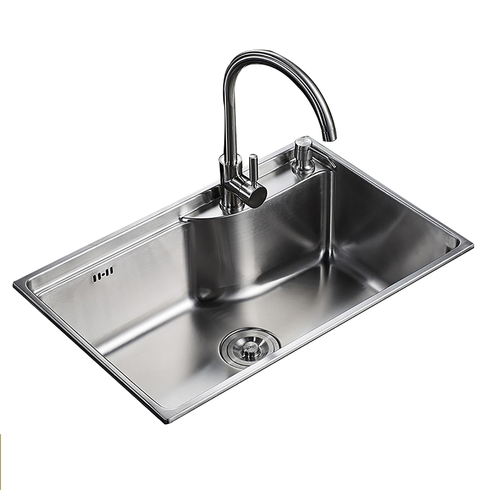 Evier Inox De Cuisine,evier Inox 1 Bac,équipé D'un Kit D'égouttoir,d'un Panier Vidange,d'un Grand Robinet Incurvé,adapté À La Cuisine À Domicile,au Comptoir Bar,à L'installation Affleurante ( Size : 5