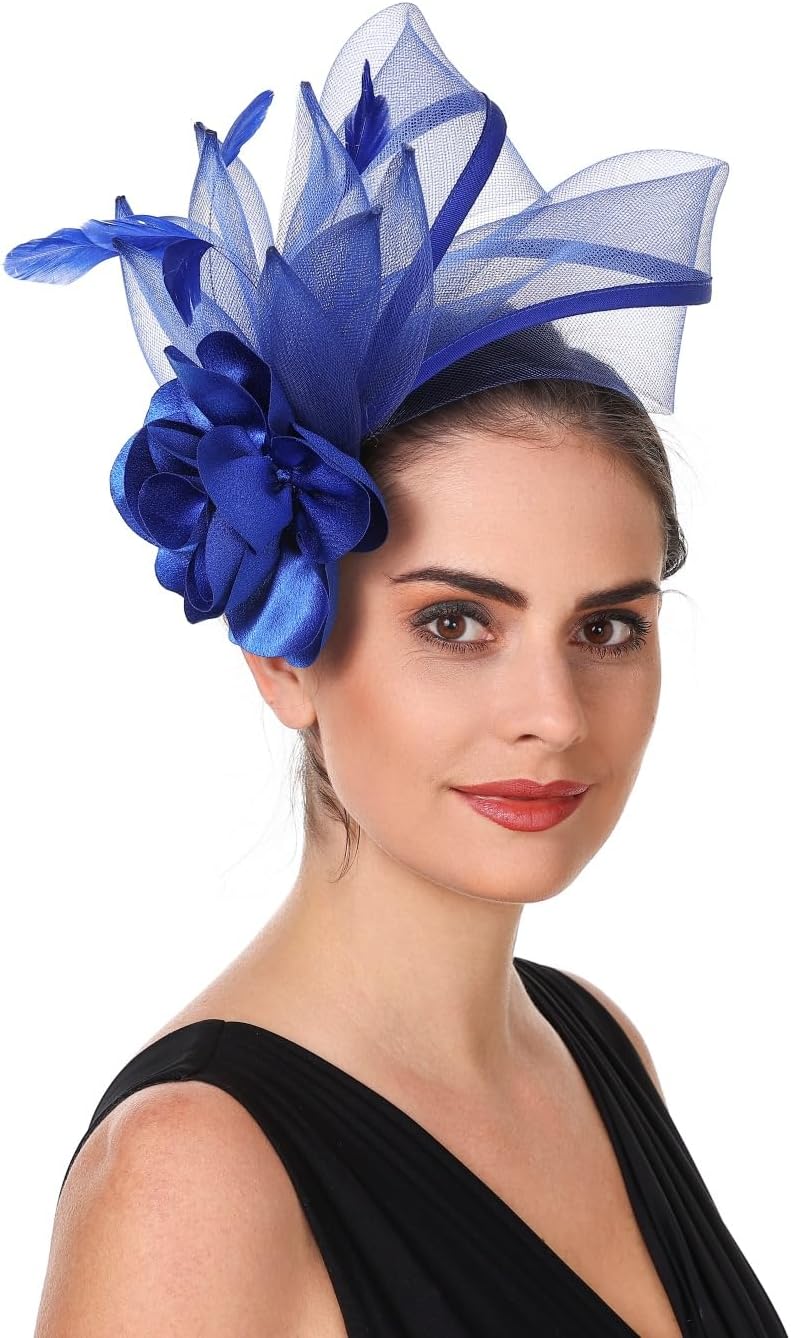 SAFERIN Fascinators Hat Flower Mesh Ribbons Feathers on a Headband and a Clip Tea Party Headwear for Girls and Women