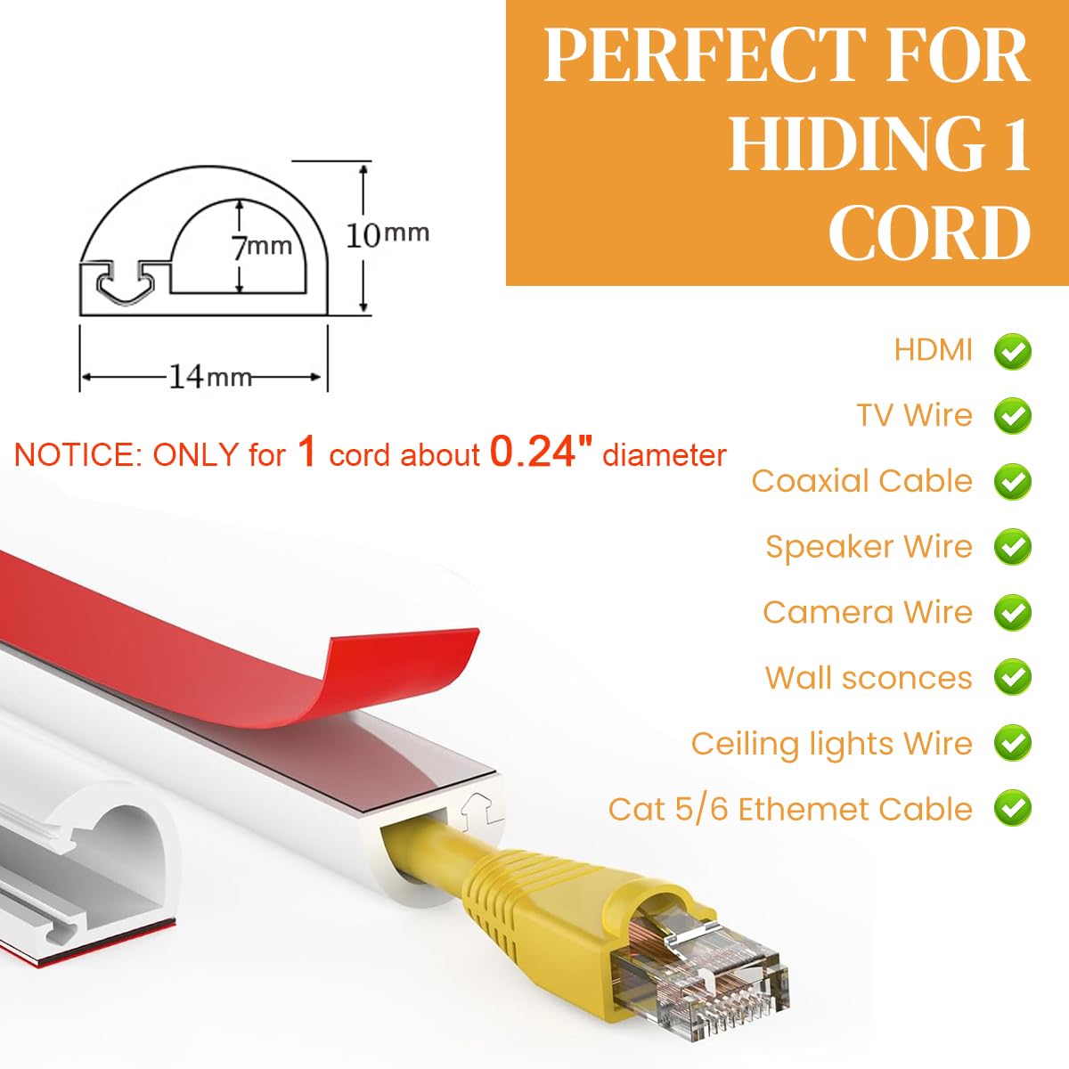 Serplex® Cord Cover 6.6ft Floor Cord Hider for 1 Cord About 0.24" Diameter