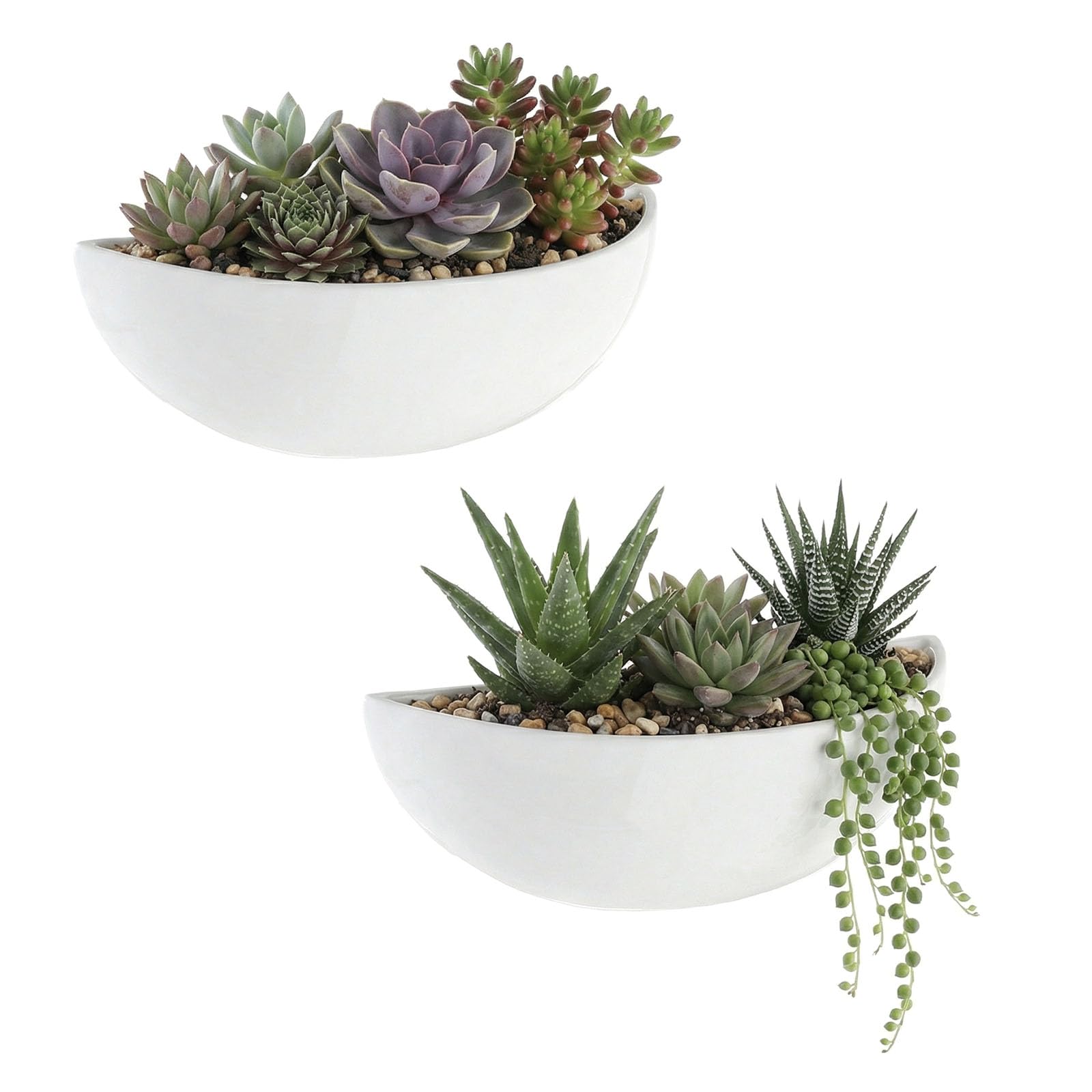 MyGift White Ceramic Wall Planters Set of 2