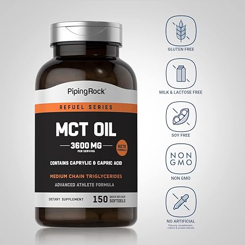 Miniatura 3 de Piping Rock Cápsulas de aceite MCT 1200 mg  150 cápsulas blandas  Aprobado por Keto- Sin OMG, suplemento sin gluten