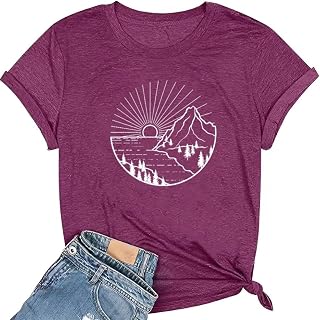 Funny Graphic Shirts for Women Summer Casual Short Sleeve Outdoor Workout Tee Tops
