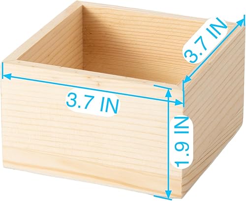 Miniatura 2 de 12 cajas de madera sin terminar de 3.7 x 3.7 x 1.9 pulgadas, cajas de madera rústica para manualidades, cajas de madera cuadradas de almacenamiento