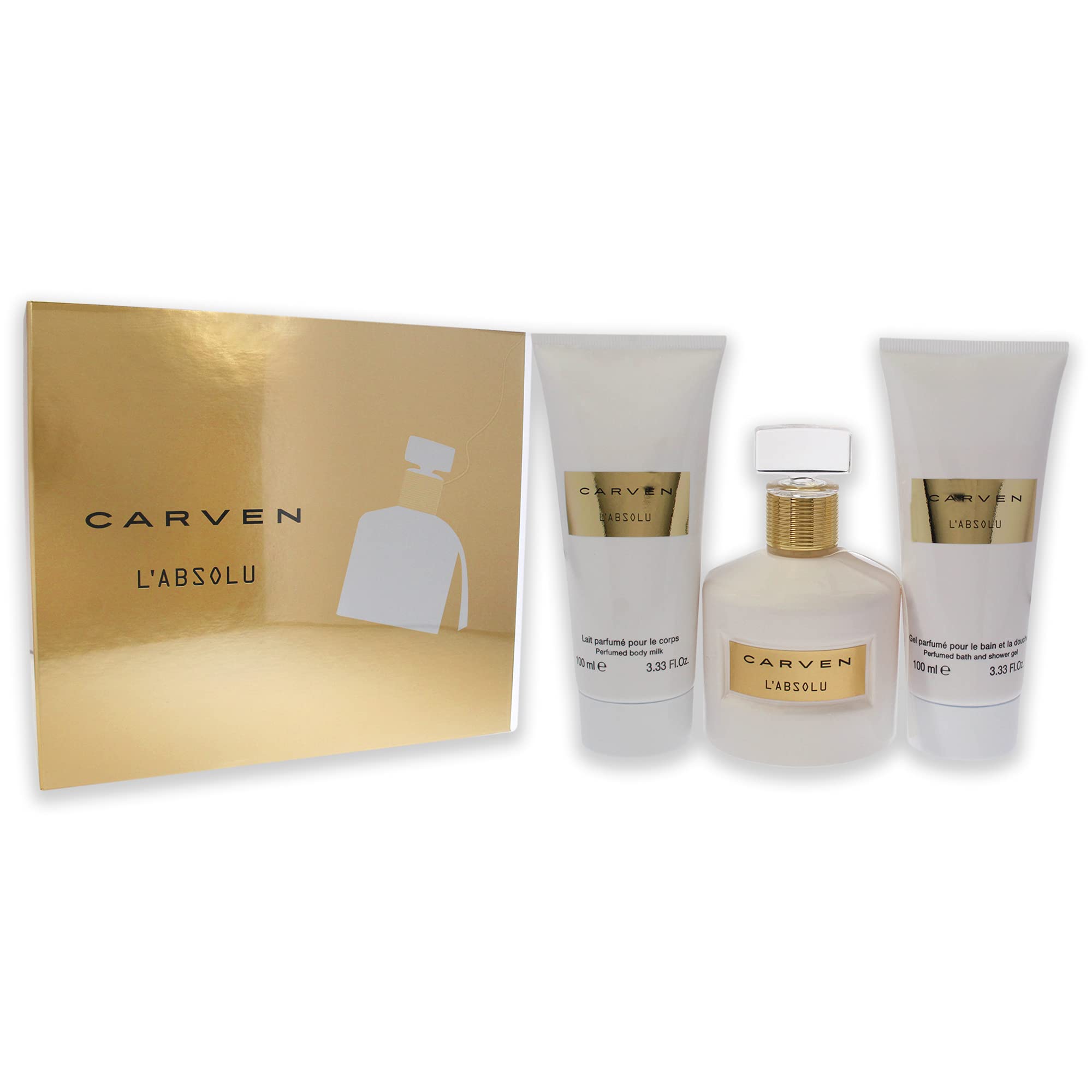 Carven LAbsolu for Women - 3 Pc Gift Set 3.33oz EDP Spray, 3.33oz Perfumed Body Milk, 3.33oz Perfumed Bath and Shower Gel