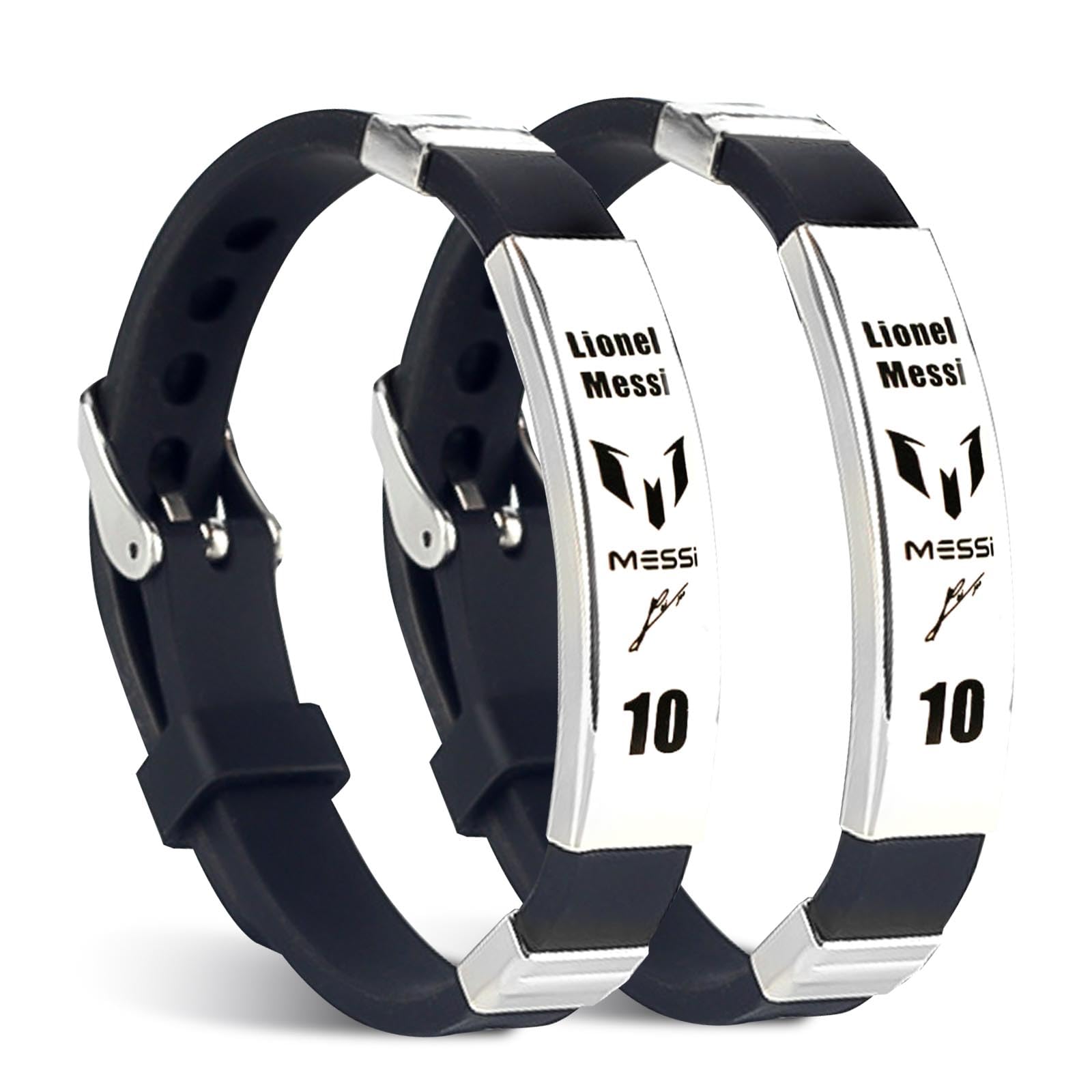 Messi10 Football Star Bracelet 2PCS Stainless Steel Silicone Sports Trend Bracelet, Personalized Signature Adjustable Bracelet, Football Fan Jewelry Gifts