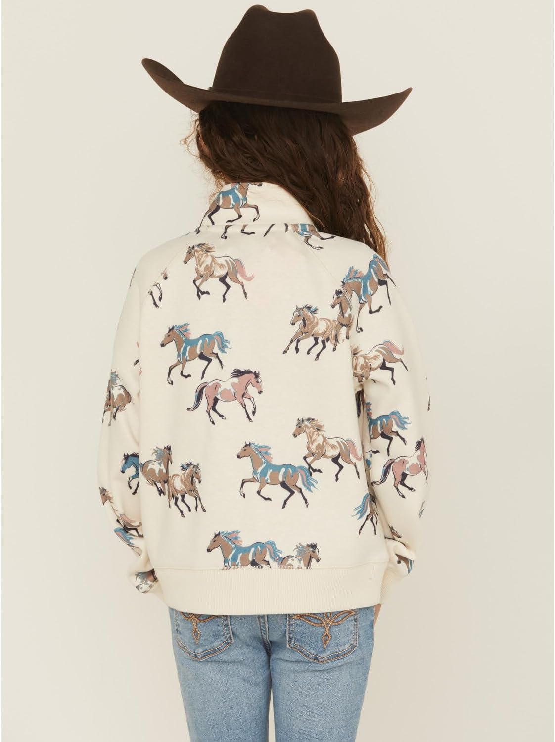 Shyanne Girls' Horse Print Half Zip Pullover - SGFA25K89-CRM Medium US Cream