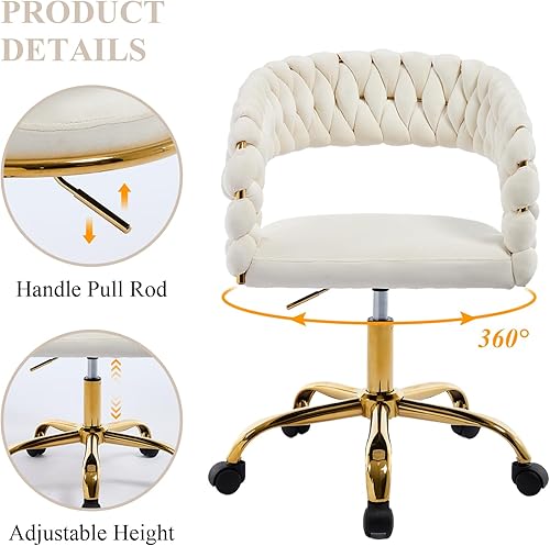 Miniatura 4 de NIOIIKIT Silla de oficina tejida en casa, silla de escritorio tapizada de terciopelo con respaldo abierto, silla de trabajo de altura ajustable,