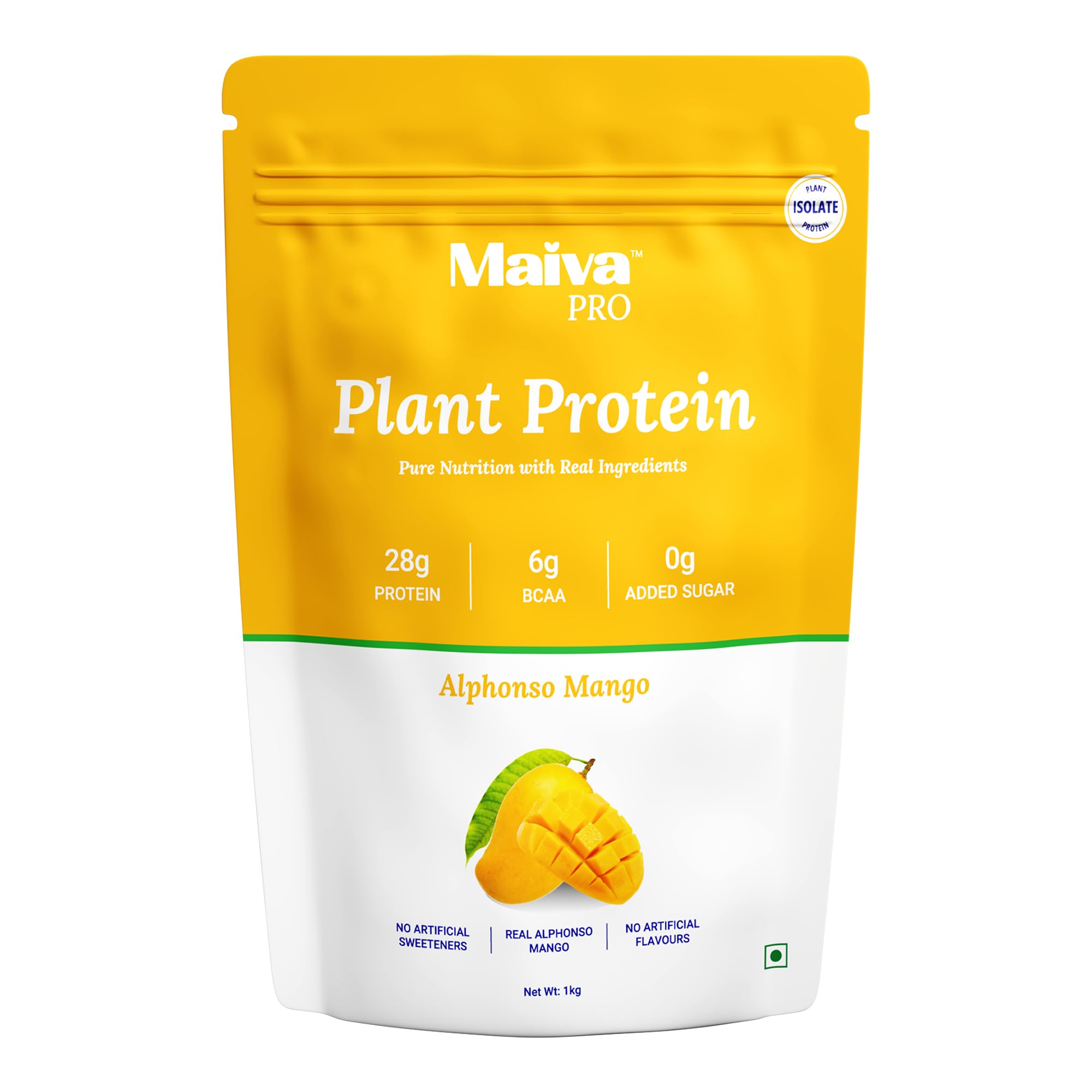 Maiva Pro Plant Protein Powder - 1kg - Alphonso Mango | 28g Protein, Pea Protein Isolate | No Artificial Sweeteners | Easy to Digest, Light on Stomach | No Bloating | Vegan, Lactose Free