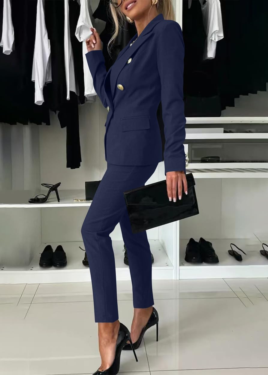 shownicer Tailleur Femme 2 Pièces Elegant Slim Fit Manche Longue Blazer Veste Formel Bureau Travail Pantalon Ensemble Blazer OL Couleur Unie Costumes Outfits