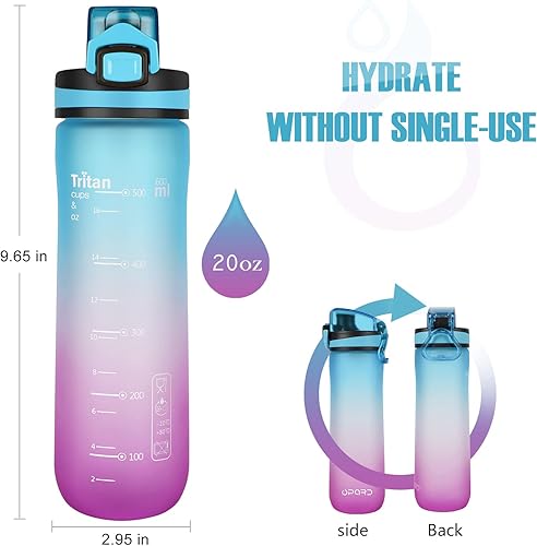 Miniatura 6 de Opard - Botellas deportivas para agua, de 20onzas, sin bisfenol A (BPA), a prueba de fugas, de plástico tritán con tapa abatible